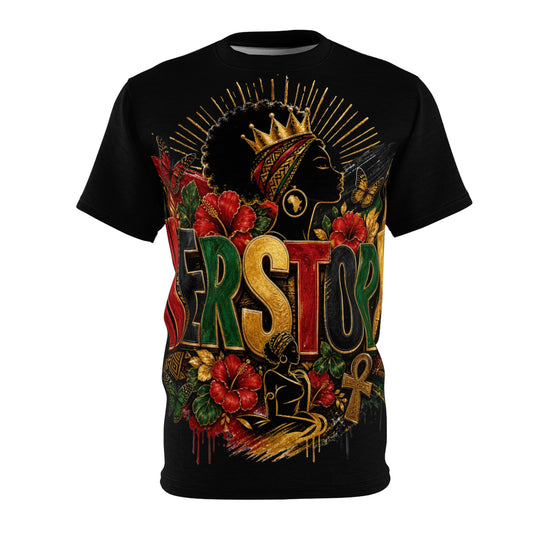 Afro Queen Crown Tee — Afrostop Floral Ankh Graphic Shirt