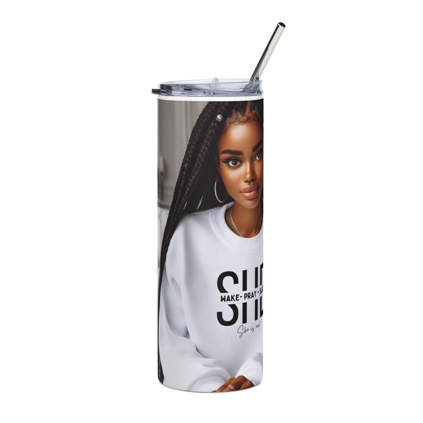 20oz Stainless Tumbler — Black Girl Magic Portrait, 'SHE' Inspirational Travel Cup