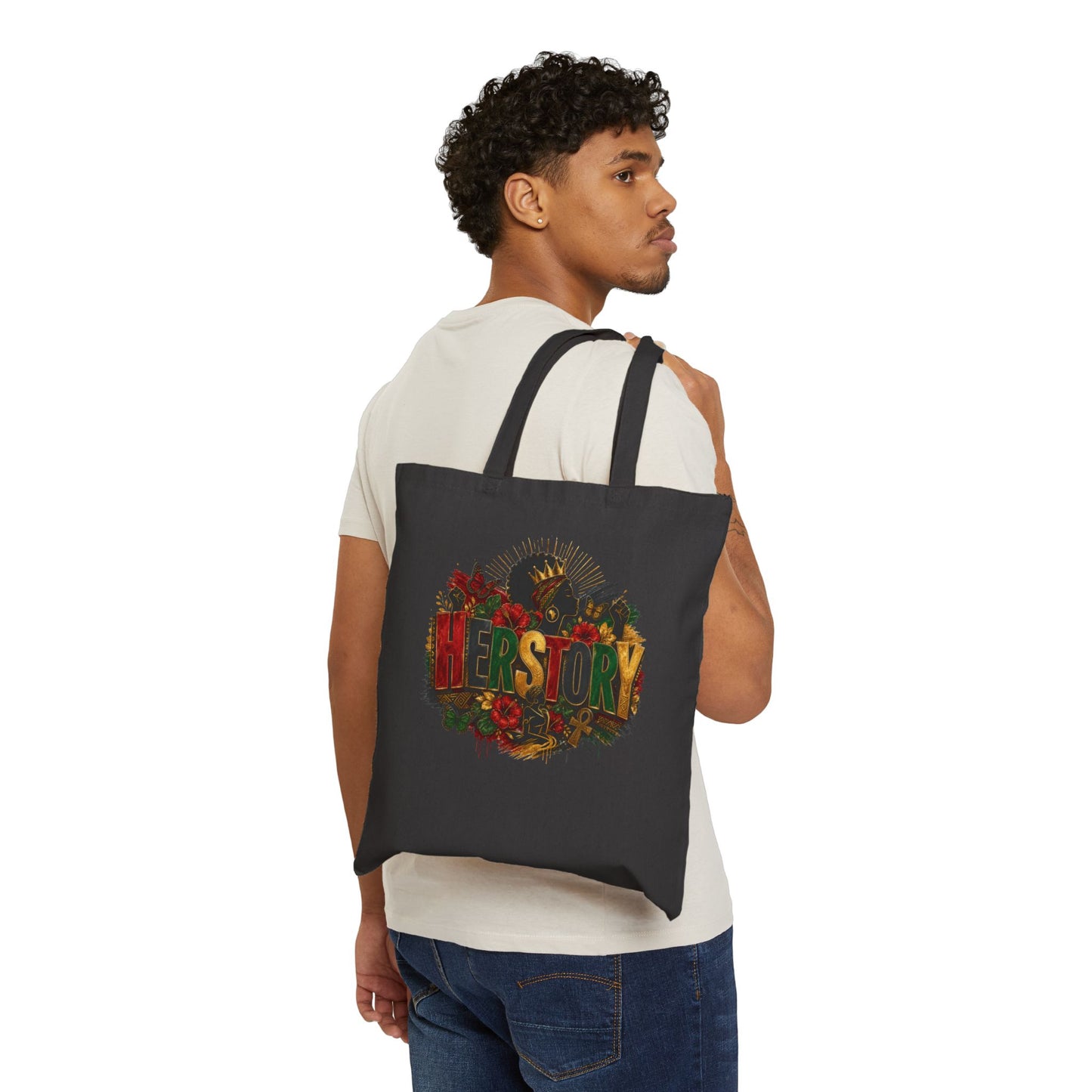 HerStory Floral Tote Bag — Feminist Canvas Shopping Tote