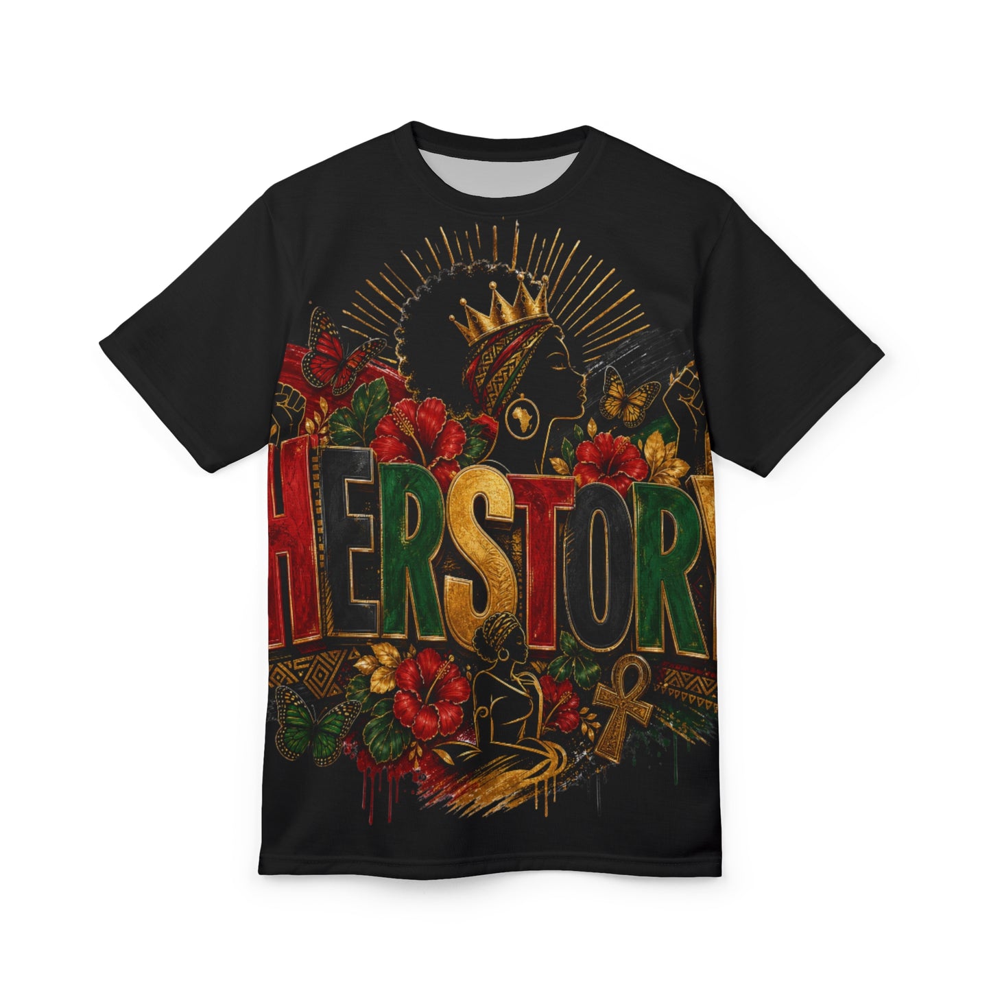 Afro Queen Crown Tee — Afrostop Floral Ankh Graphic Shirt