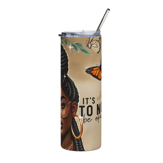 Tumbler - 'It's Okay to Not Be Okay' Black Woman Floral Stainless Steel 20oz