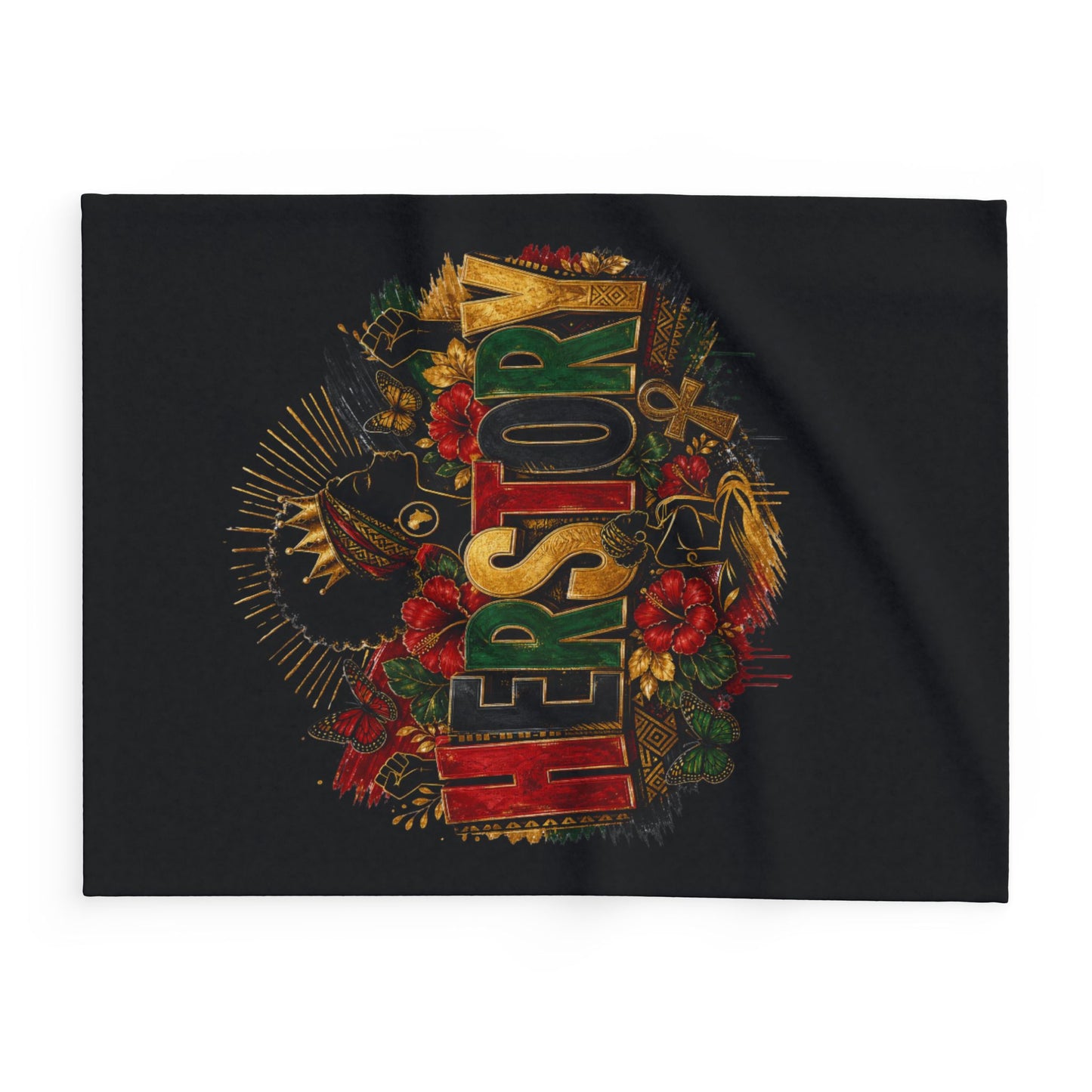 Herstory Fleece Blanket — Afrocentric Crown & Ankh Floral Throw