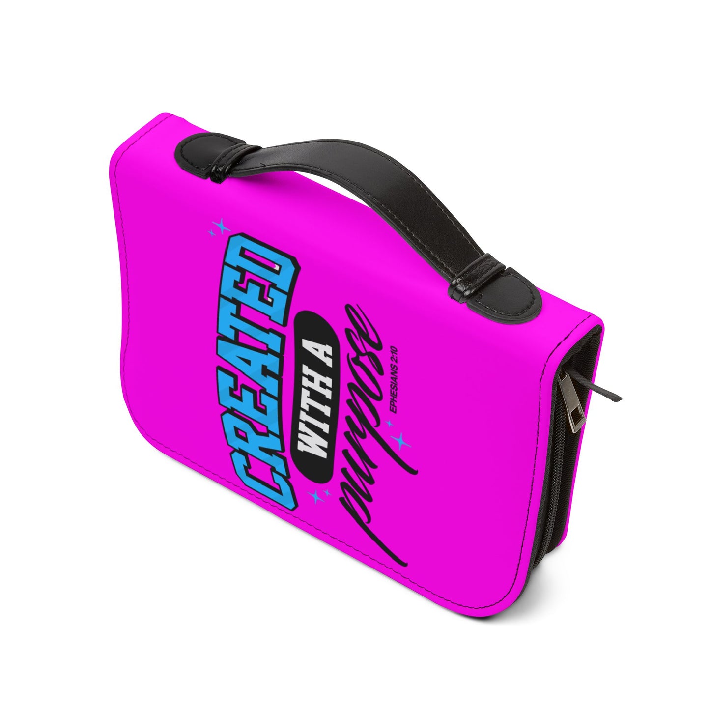 Bible Cover — "Created With A Purpose" Pink Zippered Bible Case