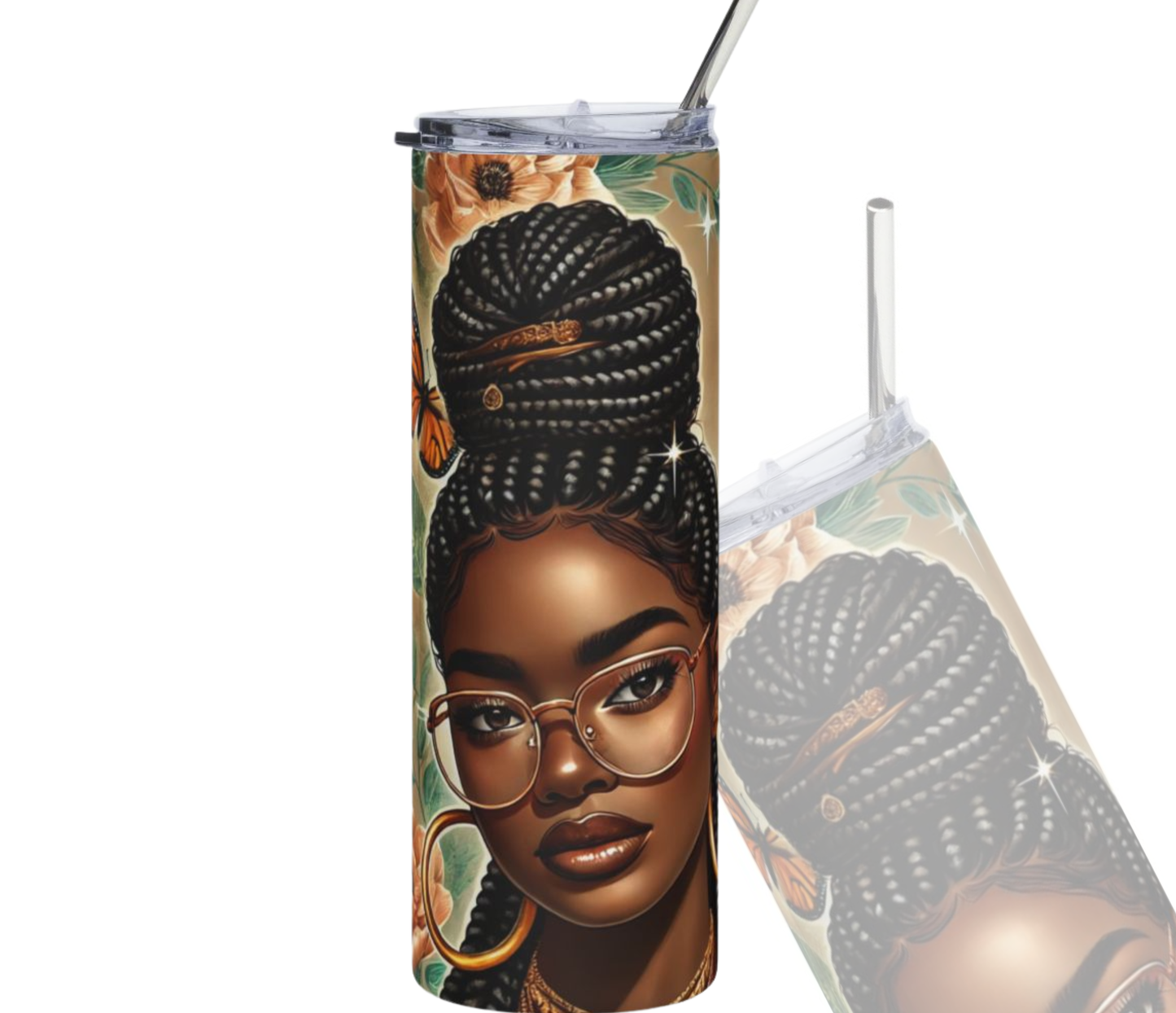 Tumbler - 'It's Okay to Not Be Okay' Black Woman Floral Stainless Steel 20oz