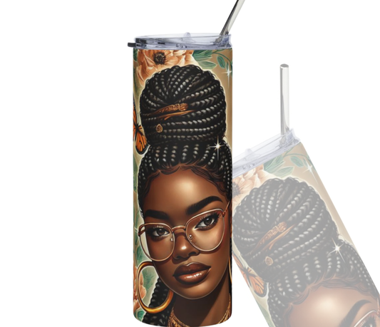 Tumbler - 'It's Okay to Not Be Okay' Black Woman Floral Stainless Steel 20oz