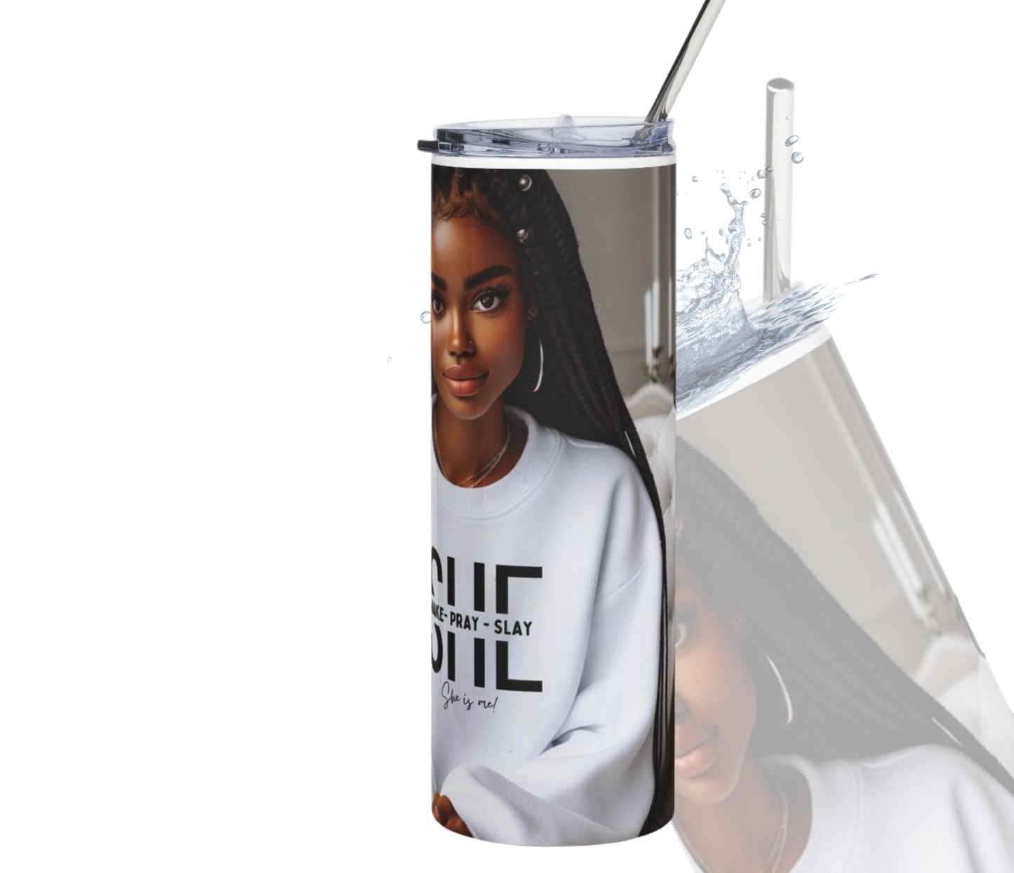 20oz Stainless Tumbler — Black Girl Magic Portrait, 'SHE' Inspirational Travel Cup
