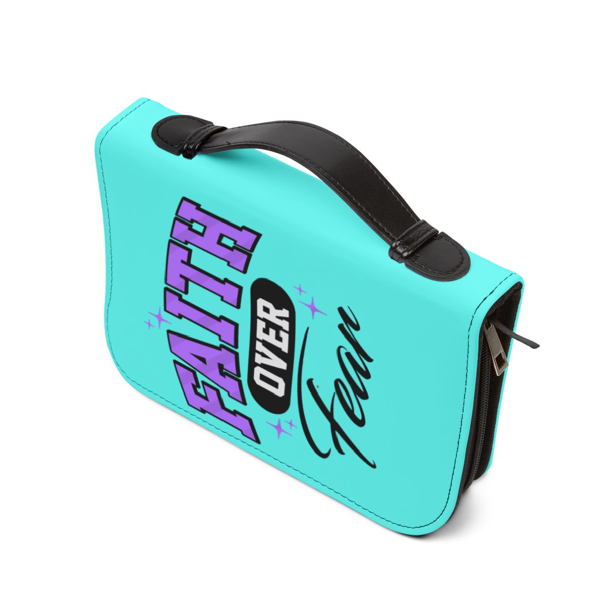 Bible Cover — "Faith Over Fear" Zippered Bible Case (Blue)
