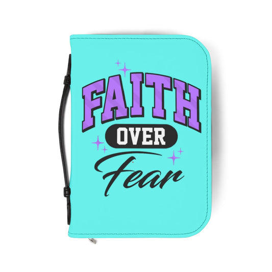 Bible Cover — "Faith Over Fear" Zippered Bible Case (Blue)