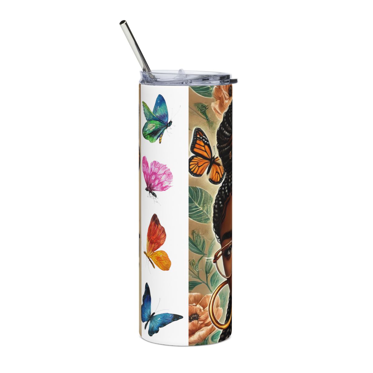 Tumbler - 'It's Okay to Not Be Okay' Black Woman Floral Stainless Steel 20oz
