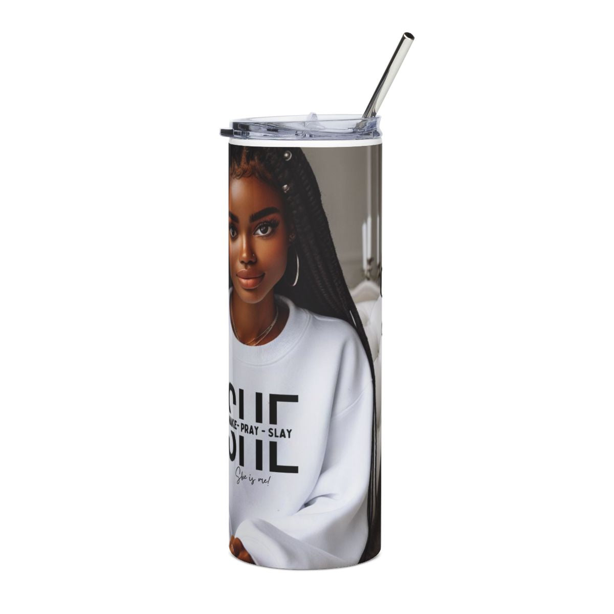 20oz Stainless Tumbler — Black Girl Magic Portrait, 'SHE' Inspirational Travel Cup