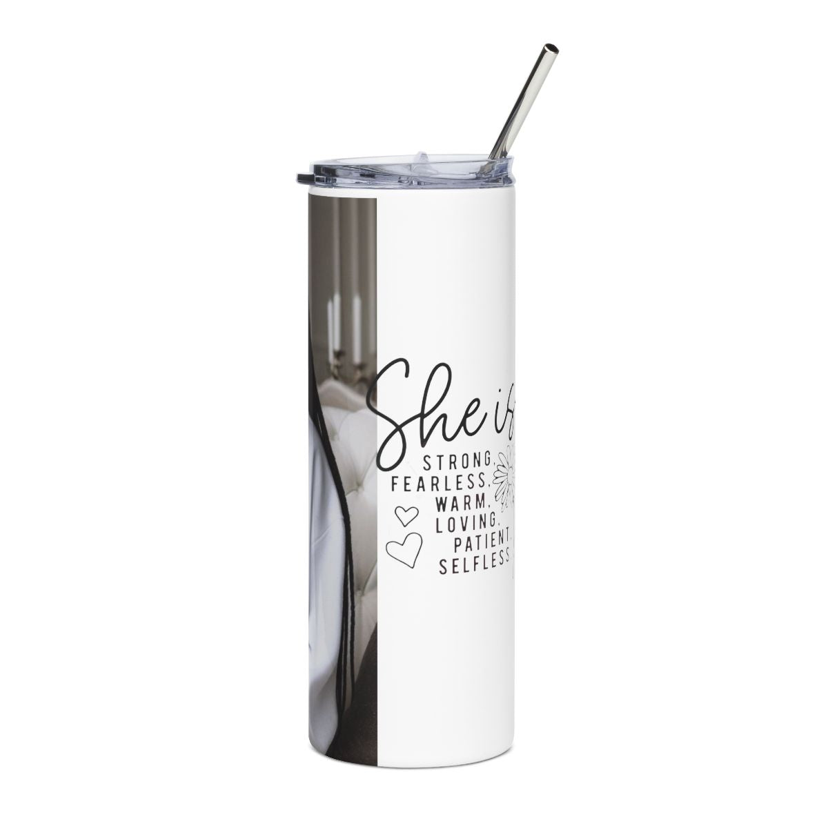 20oz Stainless Tumbler — Black Girl Magic Portrait, 'SHE' Inspirational Travel Cup